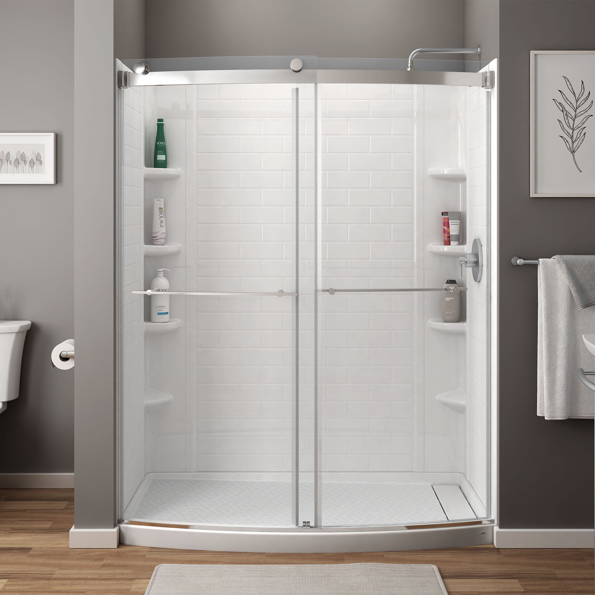 Elevate Frameless 60x72inch TopRoller Curved Sliding Shower Door